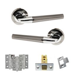 STATUS Tennessee Door Handle Pack (Latch Set - 3" CE Latch, 3" Fire Rated Hinges x3) - Black Nickel/Polished Chrome