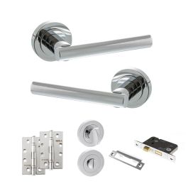 STATUS Nebraska Door Handle Pack (Bathroom Set - 3" CE Bathroom Lock, 4" Slim Knuckle Hinges x2) - Polished Chrome