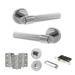 Senza Pari Fasana Door Handle Pack (Bathroom Set - 3" CE Bathroom Lock, 3" Fire Rated Hinges x3) - Polished Chrome