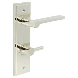 Fitzrovia Door Handle Din Bathroom Backplate Polished Nickel & Turn & Release - By Frelan Hardware - BUR-15PN-456PN-82PN