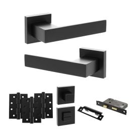 Senza Pari Panetti Door Handle Pack (Bathroom Set - 2.5" CE Bathroom Lock, 4" Fire Rated Hinges x3) - Matt Black