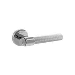 Senza Pari Fasana Linear Knurled Lever Door Handle on Minimal Round Rose - Polished Chrome