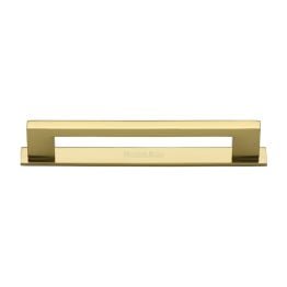 Heritage Brass Cabinet Pull Metro Design with Plate 160mm CTC Polished Brass Finish