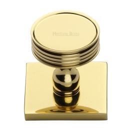 Heritage Brass Cabinet Knob Venetian Design with Square Backplate 32mm Polished Brass finish
