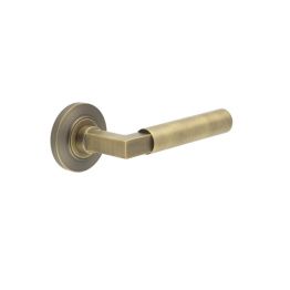 Westminster Door Handle on Chamfered Rose Antique Brass - By Frelan Hardware - BUR30KIT2