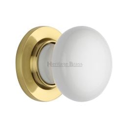White Knob with Polished Brass base