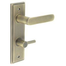 Kensington Door Handle Din Bathroom Backplate Antique Brass & Turn & Release - By Frelan Hardware - BUR-25AB-456AB-82AB