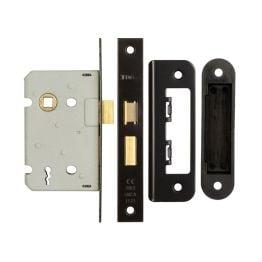 Jedo Kontrax 2 Lever Sashlocks with Square Forend & Radiused Strike Plate 65mm Black - By Frelan Hardware - JL470BL
