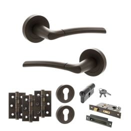 STATUS Indiana Door Handle Pack (Euro Lock Set - 2.5" CE Sashlock, 3" Fire Rated Hinges x3) - Urban Dark Bronze