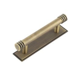 Hoxton Sturt Cabinet Handles 96mm Ctrs Stepped Backplate Antique Brass - By Frelan Hardware - HOX-450AB-6050AB