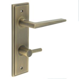 Mayfair Door Handle Din Bathroom Backplate Antique Brass & Turn & Release - By Frelan Hardware - BUR-10AB-456AB-82AB
