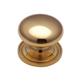 Heritage Brass Cabinet Knob Victorian Round Design with base 38mm Polished Brass finish