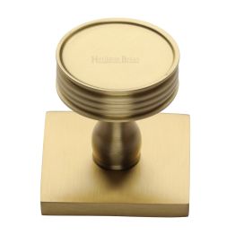 Heritage Brass Cabinet Knob Venetian Design with Square Backplate 32mm Satin Brass finish