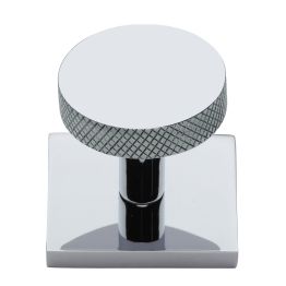 Heritage Brass Cabinet Knob Disc Knurled Design with Square Backplate 32mm Polished Chrome finish