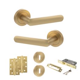 STATUS Carolina Door Handle Pack (3 Lever Lock Set - 3" CE Sashlock, 4" Slim Knuckle Hinges x2) - Satin Brass