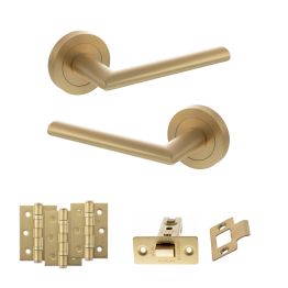 STATUS Alabama Door Handle Pack (Latch Set - 2.5" CE Latch, 3" Fire Rated Hinges x3) - Satin Brass