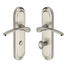 Heritage Brass Door Handle for Bathroom Ambassador Design Satin Nickel finish