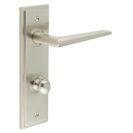 Mayfair Door Handle Din Bathroom Backplate Satin Nickel & Turn & Release - By Frelan Hardware - BUR-10SN-456SN-80SN