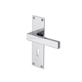 Heritage Brass Door Handle Lever Lock Metro Design Polished Chrome finish