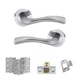 STATUS Texas Door Handle Pack (Latch Set - 3" CE Latch, 3" Fire Rated Hinges x3) - Satin Chrome