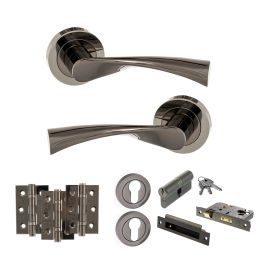 STATUS Colorado Door Handle Pack (Euro Lock Set - 3" CE Sashlock, 3" Fire Rated Hinges x3) - Black Nickel