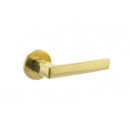 Tupai Exclusivo 5S Line Portel Lever Door Handle on 5mm Slimline Round Rose - Raw Brass