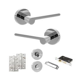 Senza Pari Darrio Door Handle Pack (Bathroom Set - 2.5" CE Bathroom Lock, 4" Slim Knuckle Hinges x2) - Polished Chrome
