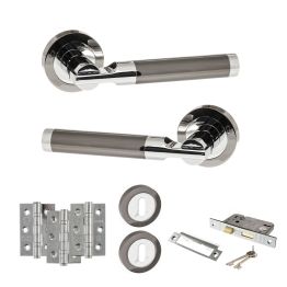STATUS Dakota Door Handle Pack (3 Lever Lock Set - 3" CE Sashlock, 3" Fire Rated Hinges x3) - Black Nickel/Polished Chrome