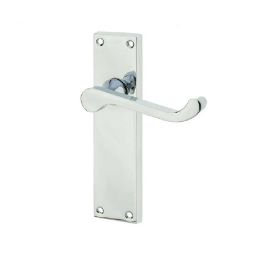 Victorian Scroll Door Handle on Long Latchset Plate Polished Chrome - By Frelan Hardware - JV11LPC