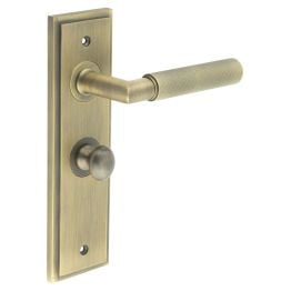 Piccadilly Door Handle Bathroom Backplate Antique Brass & Turn & Release - By Frelan Hardware - BUR-40AB-453AB-80AB