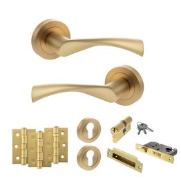 STATUS Colorado Door Handle Pack (Euro Lock Set - 2.5" CE Sashlock, 3" Fire Rated Hinges x3) - Satin Brass