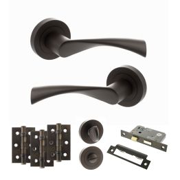 STATUS Colorado Door Handle Pack (Bathroom Set - 2.5" CE Bathroom Lock, 3" Fire Rated Hinges x3) - Urban Dark Bronze