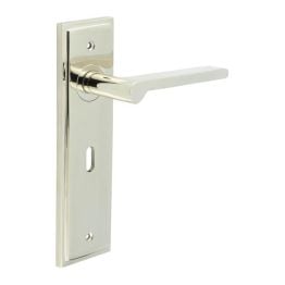 Fitzrovia Door Handle Lock Backplate Polished Nickel - By Frelan Hardware - BUR15KIT165