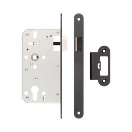 72mm Black Din Euro Latch Radiused 60mm Backset - By Frelan Hardware - JL-DL60RMB