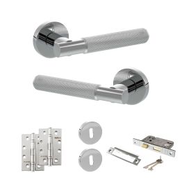 Senza Pari Rosarno Door Handle Pack (3 Lever Lock Set - 2.5" CE Sashlock, 4" Slim Knuckle Hinges x2) - Polished Chrome