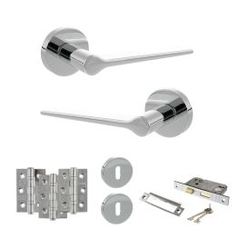 Senza Pari Laviano Door Handle Pack (3 Lever Lock Set - 3" CE Sashlock, 3" Fire Rated Hinges x3) - Polished Chrome