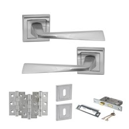 STATUS California Door Handle Pack (3 Lever Lock Set - 2.5" CE Sashlock, 3" Fire Rated Hinges x3) - Satin Chrome