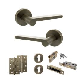 Senza Pari Darrio Door Handle Pack (Euro Lock Set - 2.5" CE Sashlock, 4" Slim Knuckle Hinges x2) - Antique Brass