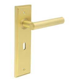 Richmond Door Handle Lock Backplate Satin Brass - By Frelan Hardware - BUR45KIT243