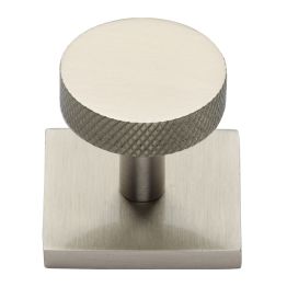 Heritage Brass Cabinet Knob Disc Knurled Design with Square Backplate 32mm Satin Nickel finish
