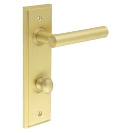 Richmond Door Handle Din Bathroom Backplate Satin Brass & Turn & Release - By Frelan Hardware - BUR-45SB-456SB-80SB