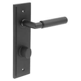 Piccadilly Door Handle Din Bathroom Backplate Black & Turn & Release - By Frelan Hardware - BUR-40MB-456MB-81MB