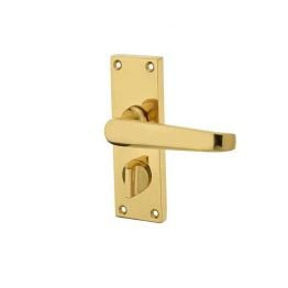 Victorian Straight Door Handle on Privacy Plate Polished Brass - By Frelan Hardware - JV31PRPB