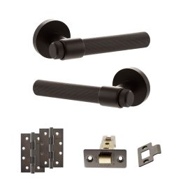 Senza Pari Fasana Door Handle Pack (Latch Set - 3" CE Latch, 4" Slim Knuckle Hinges x2) - Urban Dark Bronze