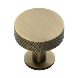 Heritage Brass Cabinet Knob Knurled Disc Design with Rose 38mm Antique Brass finish