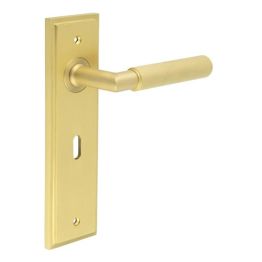 Piccadilly Door Handle Lock Backplate Satin Brass - By Frelan Hardware - BUR40KIT243