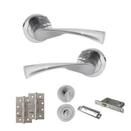 STATUS Colorado Door Handle Pack (Bathroom Set - 3" CE Bathroom Lock, 4" Slim Knuckle Hinges x2) - Satin Chrome