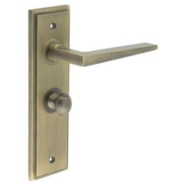 Mayfair Door Handle Bathroom Backplate Antique Brass & Turn & Release - By Frelan Hardware - BUR-10AB-453AB-80AB