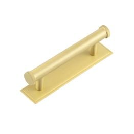 Hoxton Thaxted Cabinet Handles 96mm Ctrs Stepped Backplate Satin Brass - By Frelan Hardware - HOX-250SB-6050SB