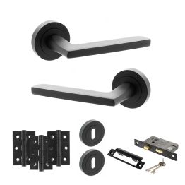 STATUS Alaska Door Handle Pack (3 Lever Lock Set - 2.5" CE Sashlock, 3" Fire Rated Hinges x3) - Matt Black